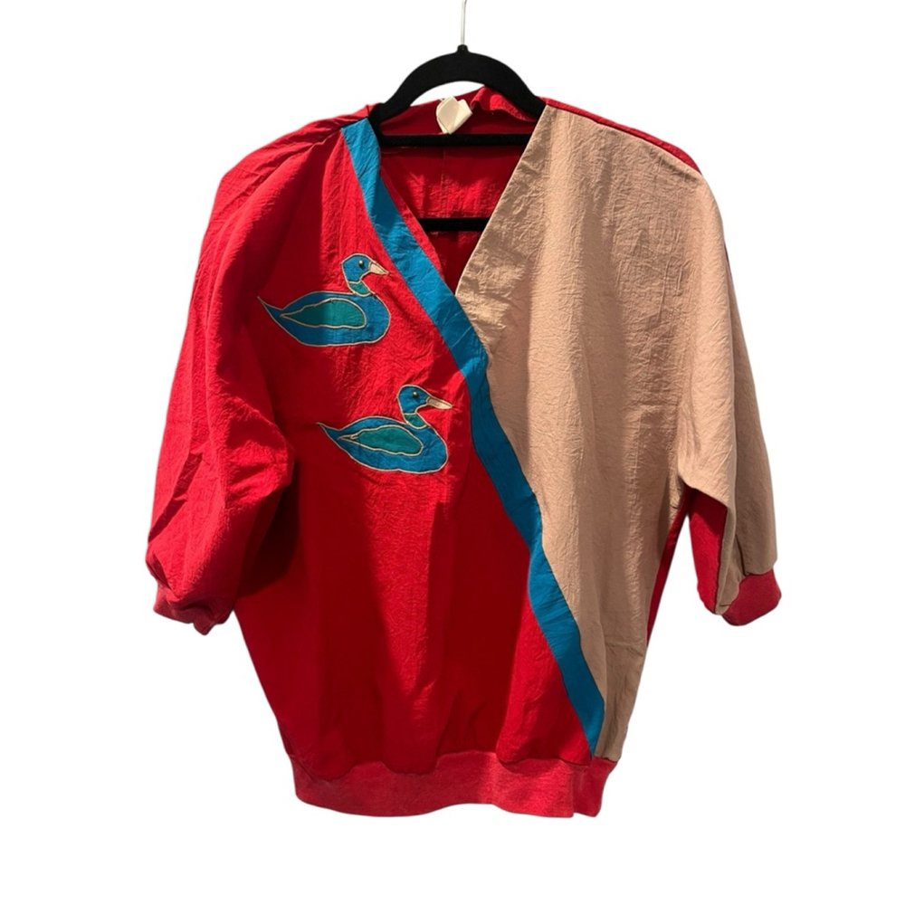 Vintage 80's New Wave Lightweight Duck Embroidered Shirt Size Medium Grandmacore